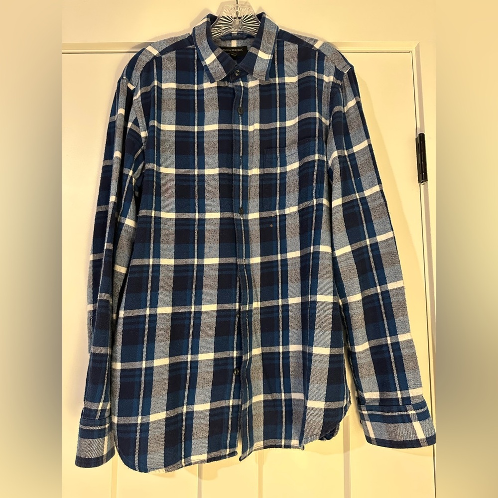 Banana Republic Blue and White Plaid Flannel Shirt